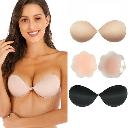 

Adhesive Bra Invisible Sticky Strapless Push up Backless Reusable Silicone Covering Nipple Bras 3 Pair