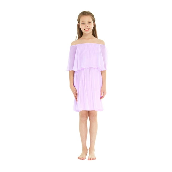 Girl's Beach Wedding Off-Shoulder Ruffle Flower Girl Dress