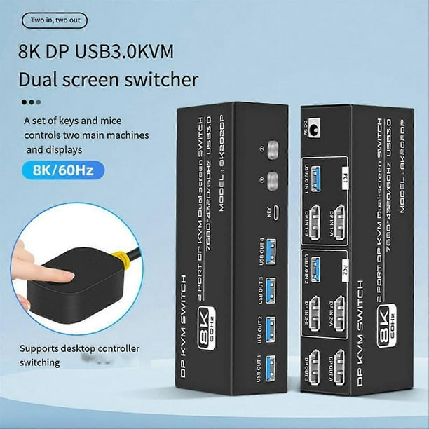 8K DP KVM Switch for 2 Computers USB 3.0 KVM Switch plug | Walmart en línea