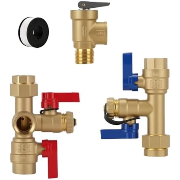 Tankless Water Heater Service Valve Kit, 3/4" IPS Forged Brass Isolator Valves with Pressure Relief, Heavy-Duty Lead-Free Brass$$Tools & Hardware Other