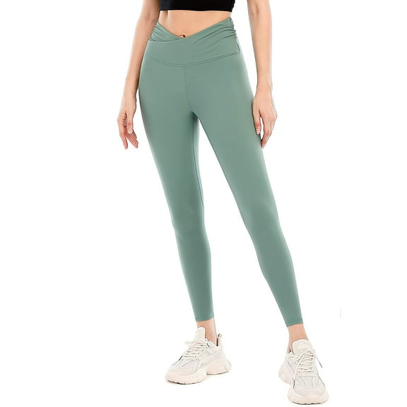 Women's V Cut Cross Waist Yoga Leggings with Pockets High Rise Workout Pants