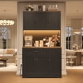 thumbnail image 6 of Hiphuta 71”Tall Modern Pantry Cabinet with Power Outlet & LED, Freestanding Kitchen Hutch Cabinet for Dining Room, Black, 6 of 7