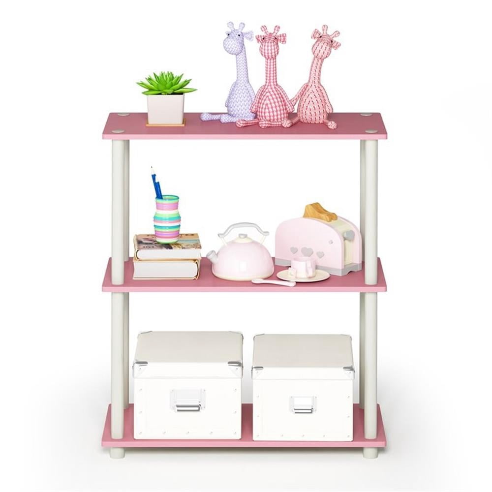 Furinno 23.6"W x 11.6"D x 29.5"H 3-Shelf Decorative Shelves, Pink and White