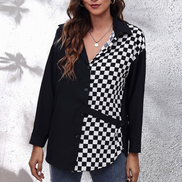 Top con cuello en V NikouMX Blusa de mujer Blusa de Manga larga Oficina S M L XL