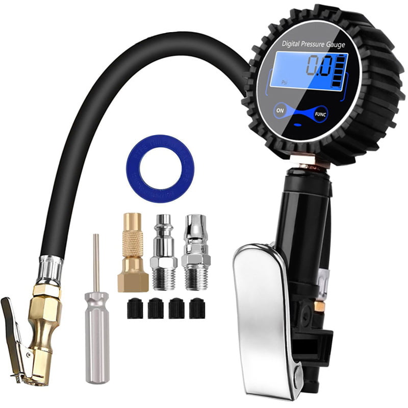Akface Digital Tire Inflator Gauge,Compressor Accessories with Led display,Rubber Hose,Brass Air Chuck,Heavy Duty Steel Trigger,1/4 NPT Quick Connector,for Air Adding,Pressure Checking,Tyre Deflating 