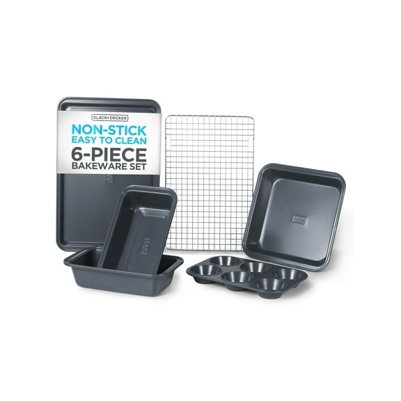 BLACK DECKER 6-Piece Carbon Steel Bakeware Set, 0.4mm Carbon Steel Baking Pans Set with Ceramic Non-Stick Coating