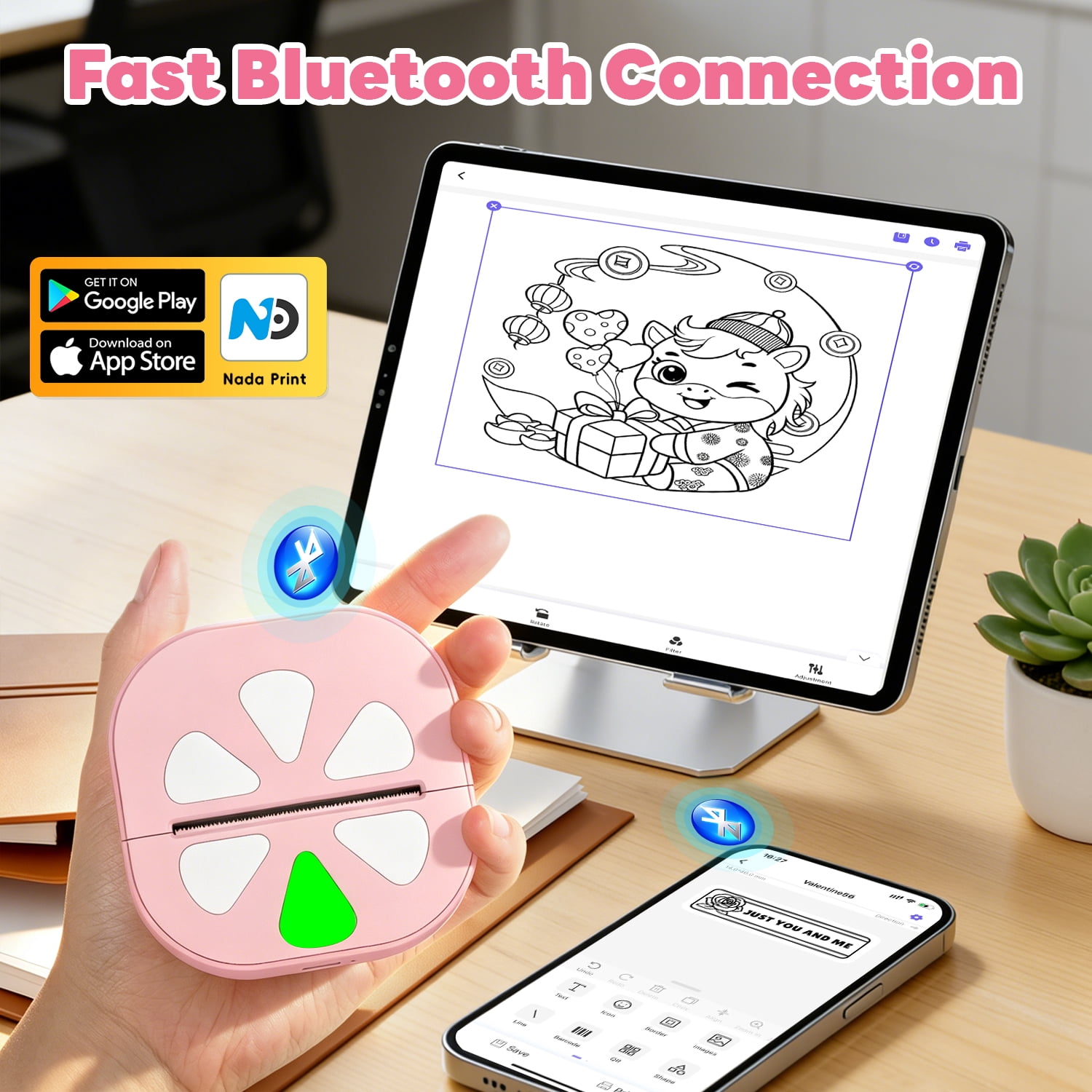 HKHKPI  Sticker Printer, Mini Printer Portable Pocket Print Pods, Bluetooth Inkless Thermal Sticker Maker for Kids Student Study Note, Journal, DIY, Gift