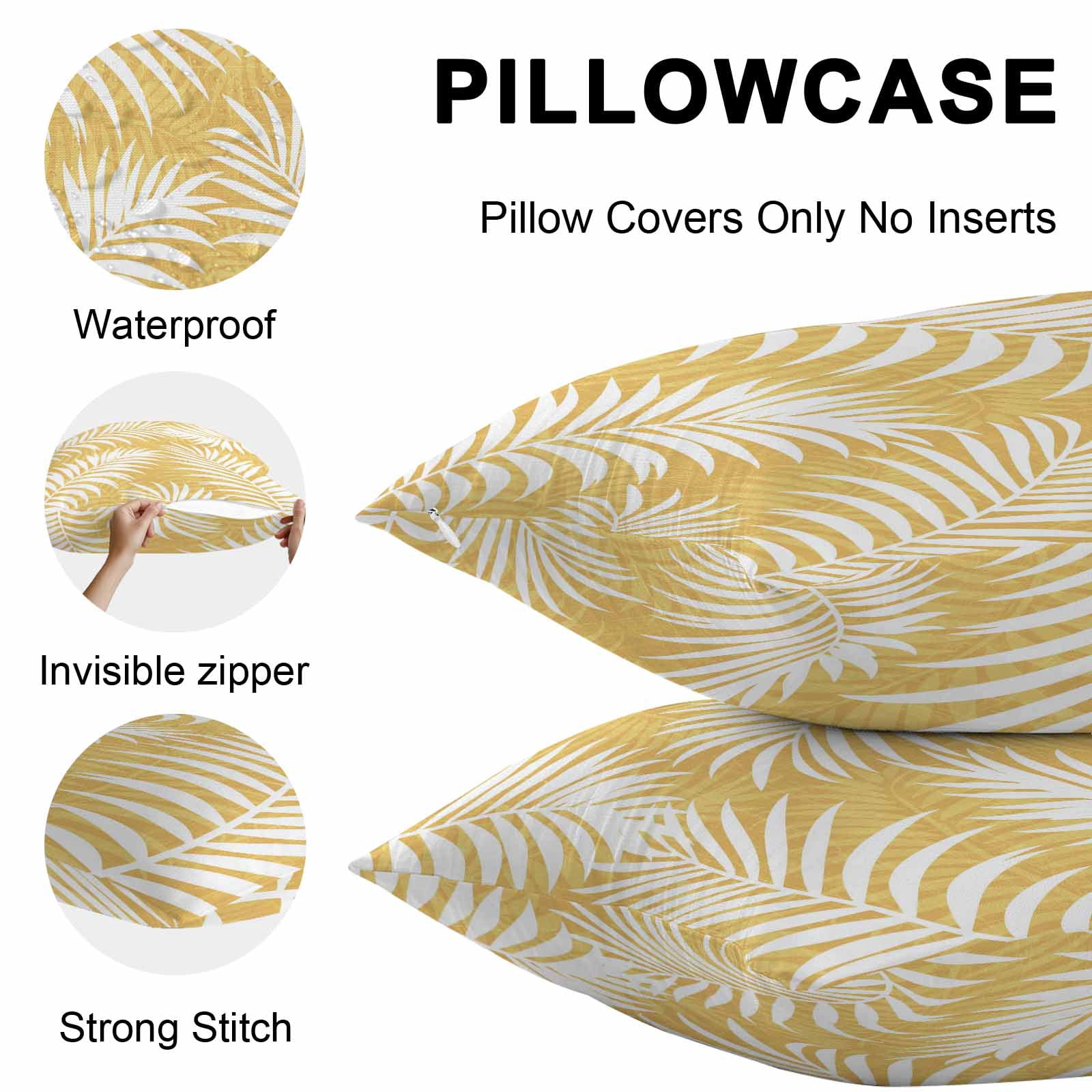 Outdoor Waterproof Throw Pillow Covers Set of 2 Summer Palm Leaves Decorative Pillowcases Lumbar Outdoor Pillows Cushion Case 20x12 Inch Yellow Tropical Leaf Plant Patio Pillows for Couch Sofa Bed