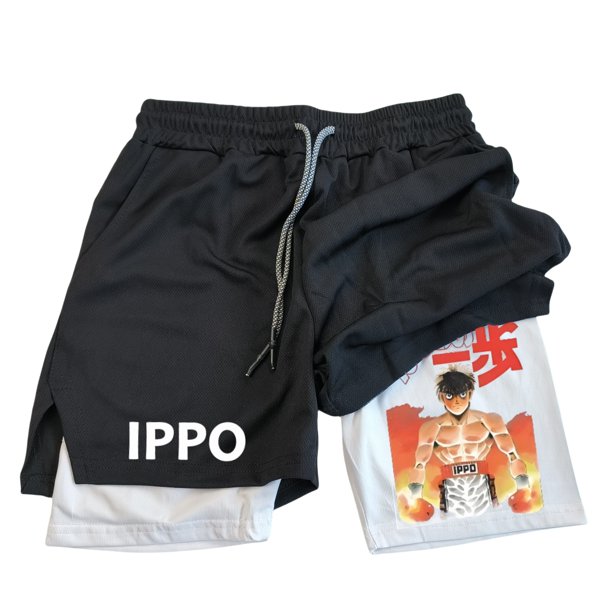 Pantalones cortos de compresión con estampado de Anime para hombre, Shorts de gimnasio de rendimiento atlético con bolsillos, secado rápido, Fitness, entrenamiento, boxeo, 2 en 1