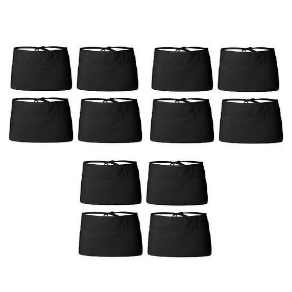 12 Pack - Black Server Waist , Waitress Half Apron Belt Pocket Apron