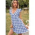 thumbnail image 5 of Women's Plaid Butterfly Sleeve Deep V Dress with Cap Sleeves and Flattering A line Hem 50% polyester 50% rayon, 5 of 8