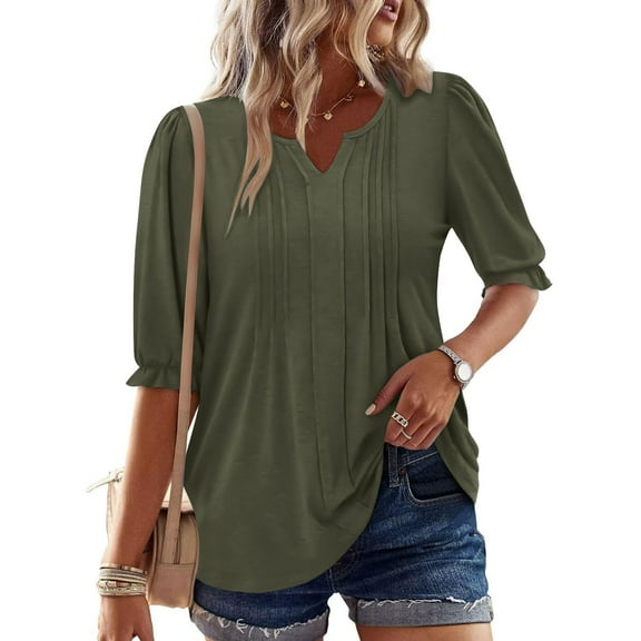 Weiqiqre Womens T Shirts 3/4 Sleeve Shirts V Neck Blouses Tunic Top Spring Summer 2025