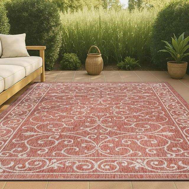 JONATHAN Y SMB106B-3 Charleston Vintage Filigree Textured Weave Classic, Traditional, Transitional Indoor/Outdoor Red/Beige 90 x 150 cm Area Rug for Backyard, Patio, Porch