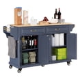 thumbnail image 5 of Miekor Furniture Kitchen Island with Rubber wood Countertop, Kitchen Cart on 5 Wheels with Storage Cabinet and 2 Top Drawers and A center double layered storage drawer for Dinning Room, Blue B5A6913, 5 of 9