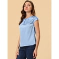 thumbnail image 3 of Unique Bargains Blouse Soyeuse à Manches Courtes pour Femmes Col Rond Plissé Décontracté Élégant, 3 of 5