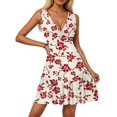 thumbnail image 5 of WTOBBY Breathable Women's Sleeveless V-Neck Casual Dress with Floral Print Pleated Hem for Summer Outdoor Parties and Office Casual Wear with Comfort Fit,Red2XL, 5 of 5
