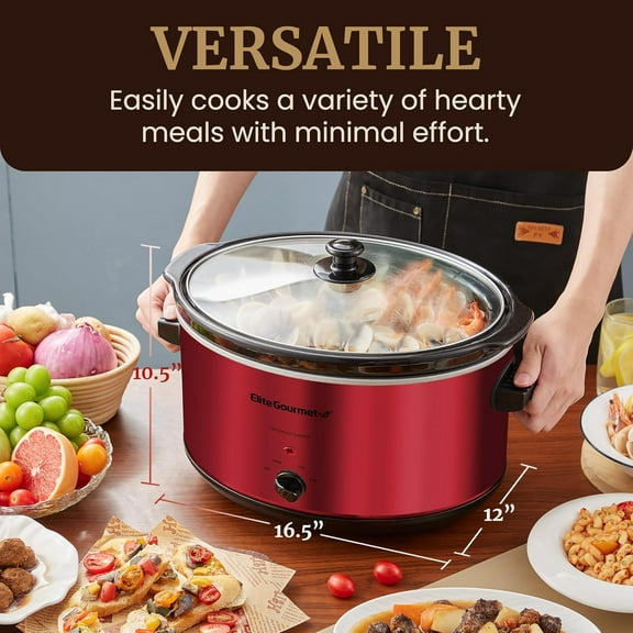 MST-900RXT Electric Ceramic XL Jumbo Slow Cooker, Adjustable Temp, Entrees, Sauces, Stews & Dips, Dishwasher Safe Glass Lid & Crock, 8.5Qt, Metallic Red