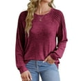 thumbnail image 2 of XuJwPNcy Women's Long Sleeve Shirts Fall Tops Dressy Casual Blouses Pleated Round Neck Work Loose Tunic Tops, 2 of 7