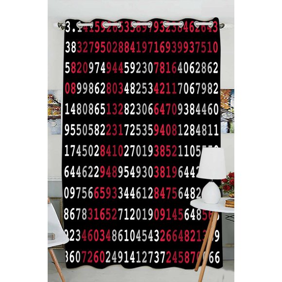 YUSDECOR Pi Sign And Pi Numbers On Black Background Practical heat insulation Shading Window Curtain Size 52(W)x84(H) inches(One Piece)