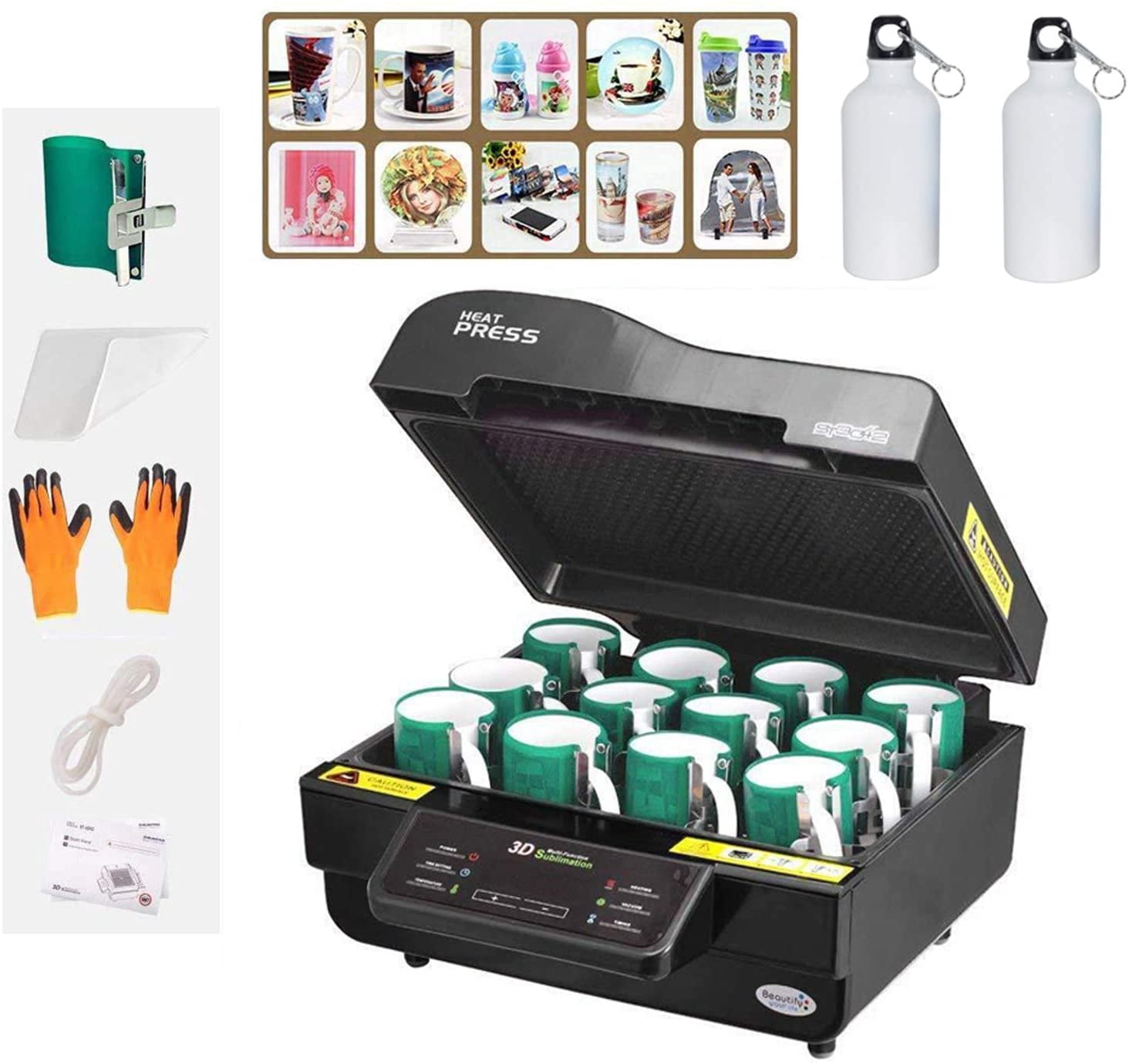 INTSUPERMAI 3D Muti-fuction Vacuum Sublimation Heat Press Machine with 2pcs Bottles