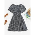 thumbnail image 3 of ZAFUL Women Leisure Tiny Floral Flutter Sleeve Plunging Mini Dress Black M, 3 of 5