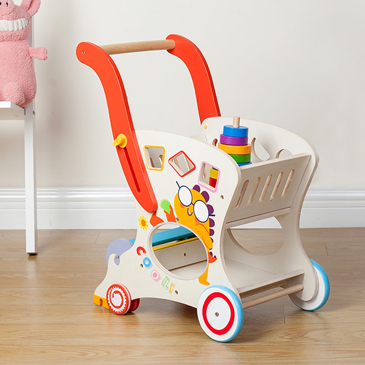 Wooden Shopping Cart High Simulation Grocery Shopping Trolley Toy