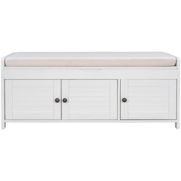 Wood Storage Bench with 3 Shutter Doors, Shoe Bench with 2 Size