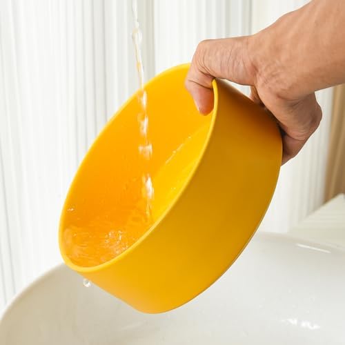 8'' Ceramic Raised Dog Bowl - 70Oz Dog Food & Water Bowl with Elevated Non-Slip Bamboo Stand, Dishwasher & Microwave Safe, Anti Vomiting Heavy Duty Pet Bowl for Medium and Large Dogs, Yellow