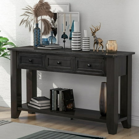 Customer Favorite Modern Console Table Sideboard With Storage 3 Drawers And 1 Shelf Rectangular Living Room Solid Wood Long Sofa For Entryway Hallway Black Accuweather Modern Console Table Sideboard, Modern Console Table With Storage