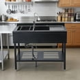 thumbnail image 3 of 39x24x47in Stainless Steel Double Bowl Utility Sink Freestanding Commercial Kitchen Basin with Faucet Workbench Drainboard Storage Adjustable Legs for Restaurant Bar Home Food Truck, 3 of 8