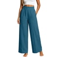 thumbnail image 3 of VBVC Women's High Waisted Cotton Linen Pants , Casual Work Lounge Trousers For Women , Ladies' Wide Leg Seamed Pants with Pockets,Navy,S-2XL, 3 of 7