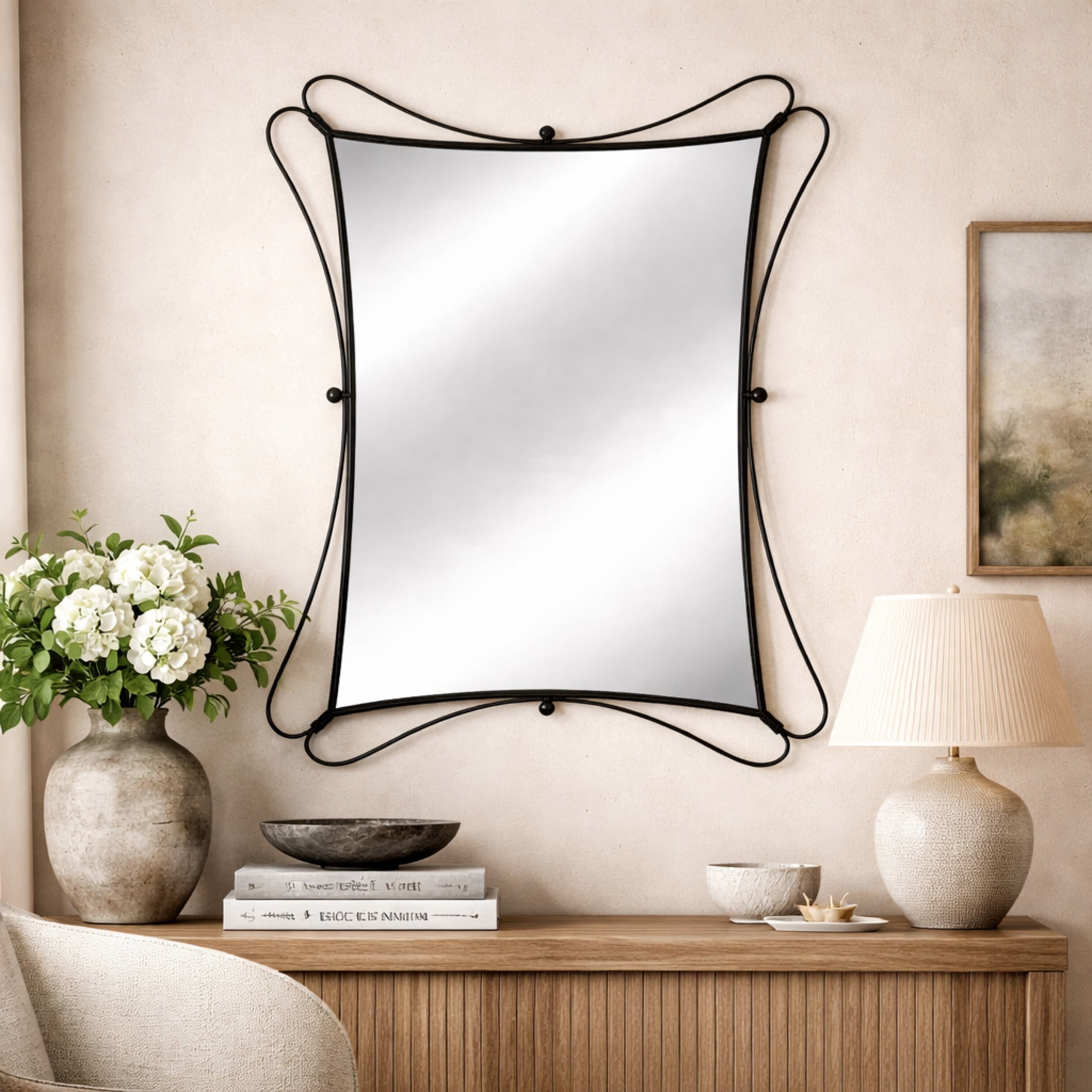 DecMode 43" x 31" Black Wall Mirror with Rounded Edges
