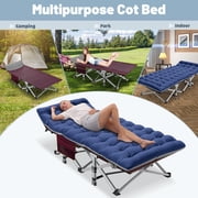MOPHOTO 75 Adult Camping Cot Folding Cot, Portable Heavy Duty Sleeping Bed with 4D Pillow and Mattress, Outdoor Patio Folding Lounge Chair for Sunbathing