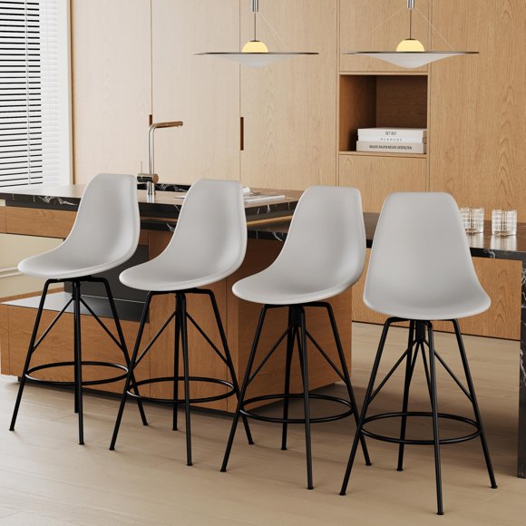 Alunaune 30inch Swivel Barstools Set of 4, Mid Century Counter Bar Height Stools Modern Armless Bar Chairs Side Chair with Back-Grey