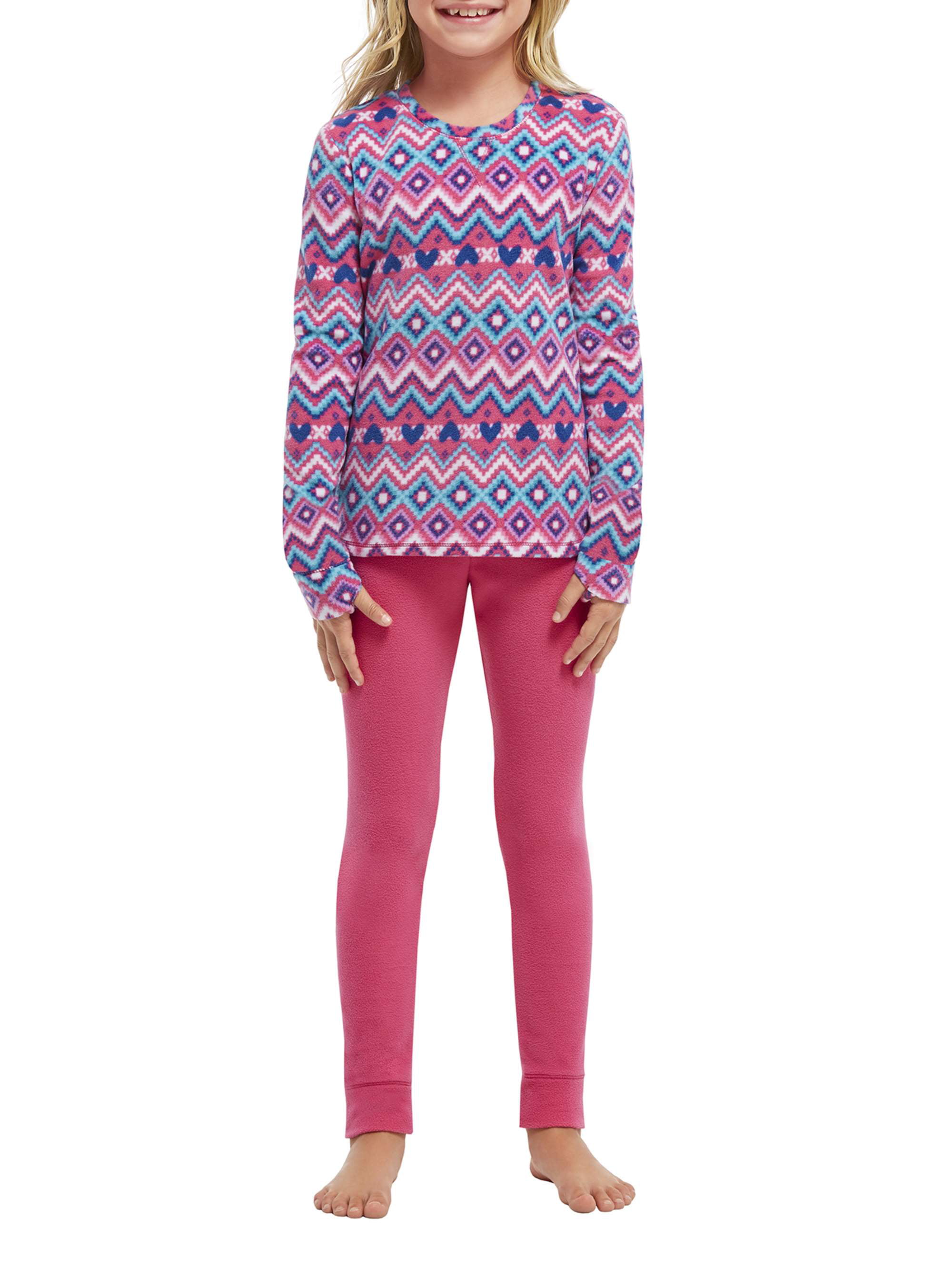 Cuddl Duds Girls Fleece Warm Loungewear Pajama 2-Piece Set Pink