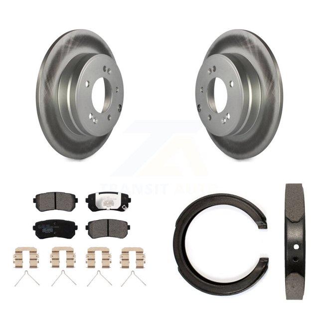 Transit Auto Rear Disc Coated Rotors Ceramic Pads and Parking Brake Shoes Kit for Car Kia Optima with Manual KGT-103645