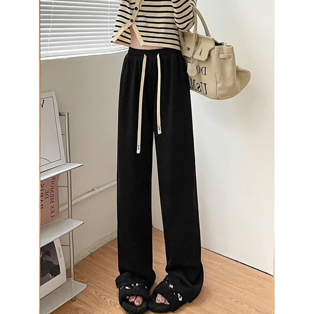 Pantalones de punto suaves y cómodos para mujer, pantalones anchos largos holgados básicos de otoño para mujer, pantalones de chándal de cintura alta, pantalones rectos para mujer Tan Jianjun unisex