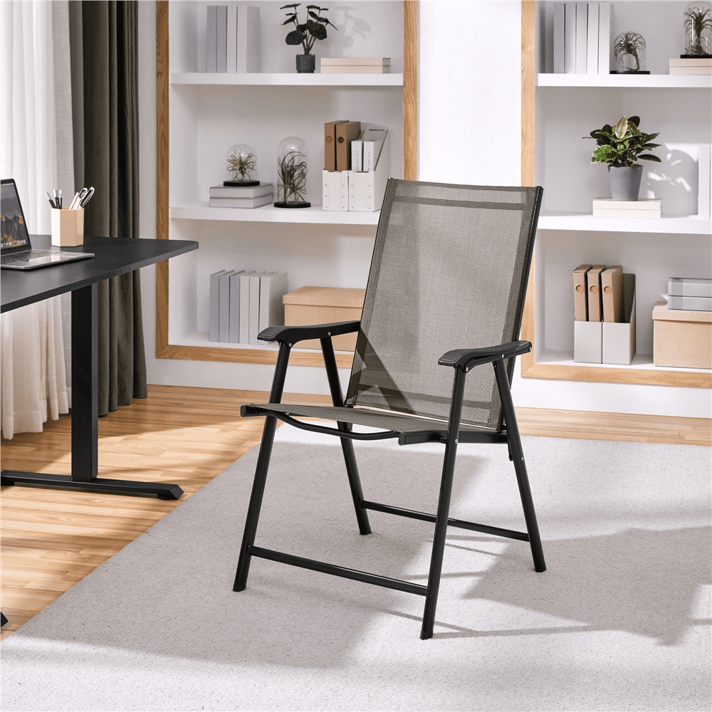 Renwick Outdoor Texteline Folding Dining Chairs with Backrest, Set of 2, Brown
