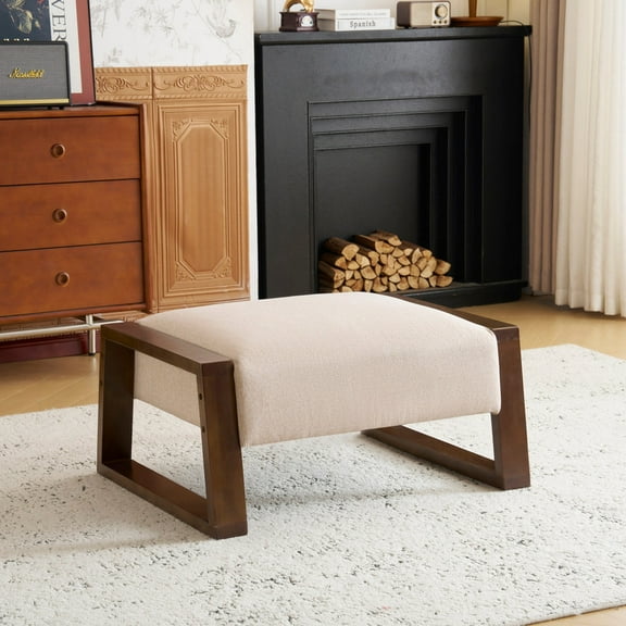 Kosynda Ottoman Bench with Wood Legs, Large Footrest with Upholstered for Living Room and Bedroom, Decorative Home Furniture, Beige