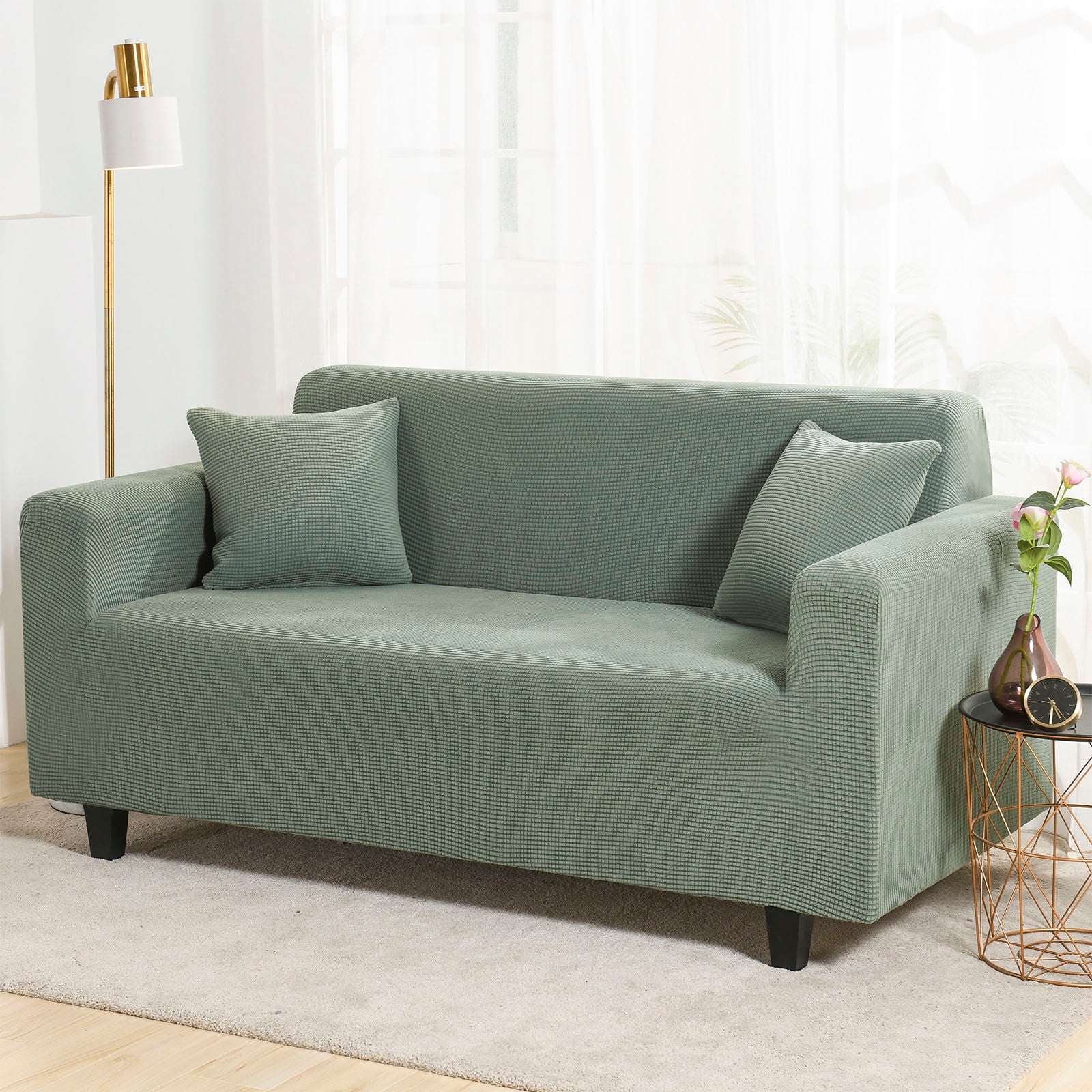 Stretch Plush Sofa Slipcover, Soft Sofa Cover, Thicken Couch Covers Anti-Slip Furniture Protector For 1 2 3 4 Seater Couch Slipcover-green-3 Seater (190-230CM)75-91in