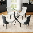 thumbnail image 2 of 5-Piece Modern Round Glass Dining Table Set, 36" Clear Tempered Glass Top with White and Black Velvet Nailhead Trim Chairs, for Dining Rooms, Living Rooms, Small Spaces, 2 of 7