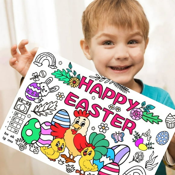 EGNMCR Easter Decorations, Easter Ornaments Easter Bunnies Eggs Chick Basket Kids Paper Placemats Holiday Decoration Supplies Disposable Doodle Paper Table Mats Paper disposable placemats