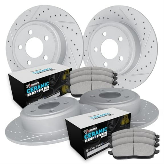 R1 Concepts Drilled and Slotted Carbon Coated Disc Brake Rotor Set with Euro Ceramic Pads WBTN2-54005