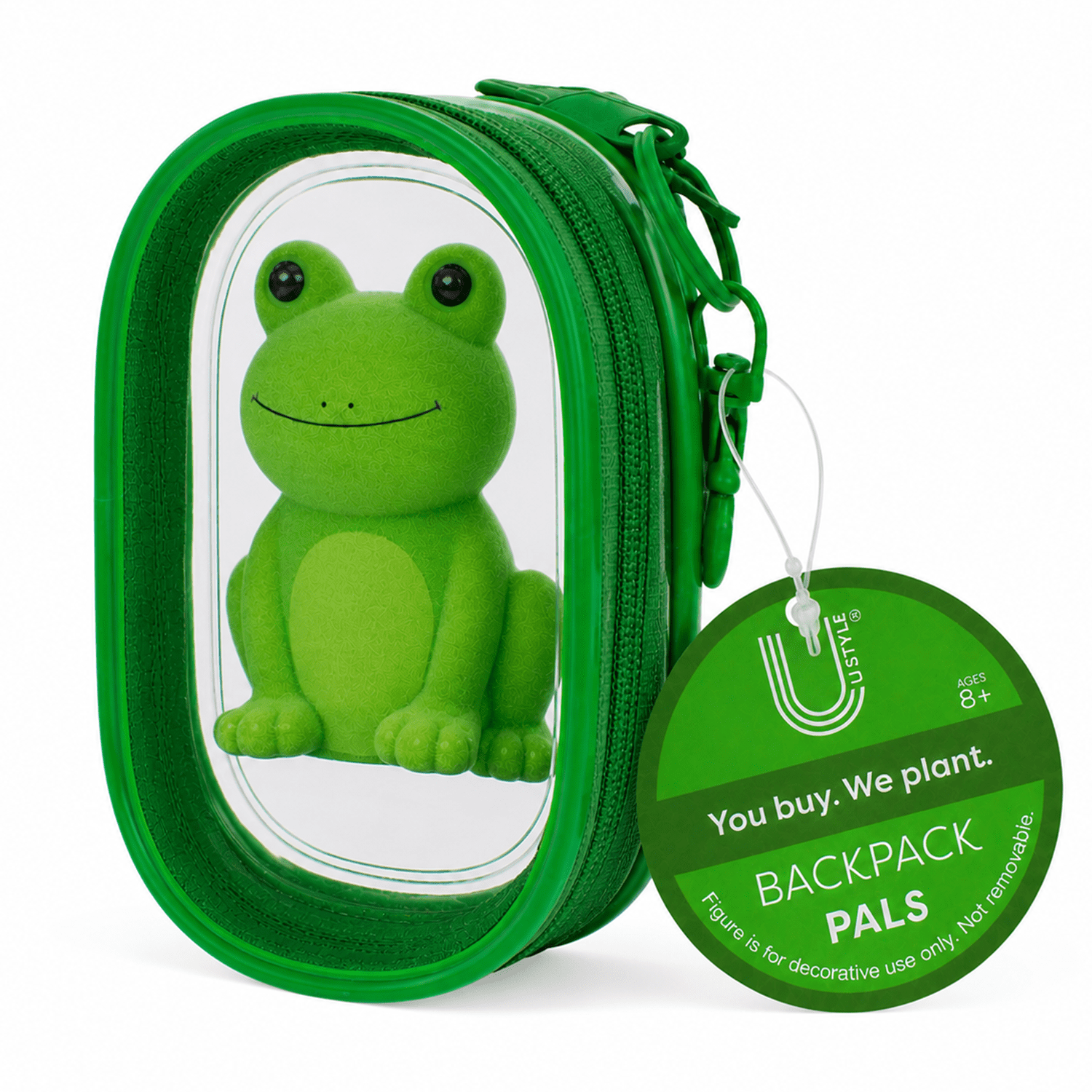 U Style Flocked Figure Trinket Pouch Keychain, Frog, Green Case