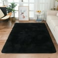 thumbnail image 3 of Modern Soft PV Fur Area Rug, Non-Slip Fuzzy Shag, Plush Furry Floor Carpet for Bedroom, Living Room, Nursery, Solid Color 5 x 7 ft - Black, 3 of 8