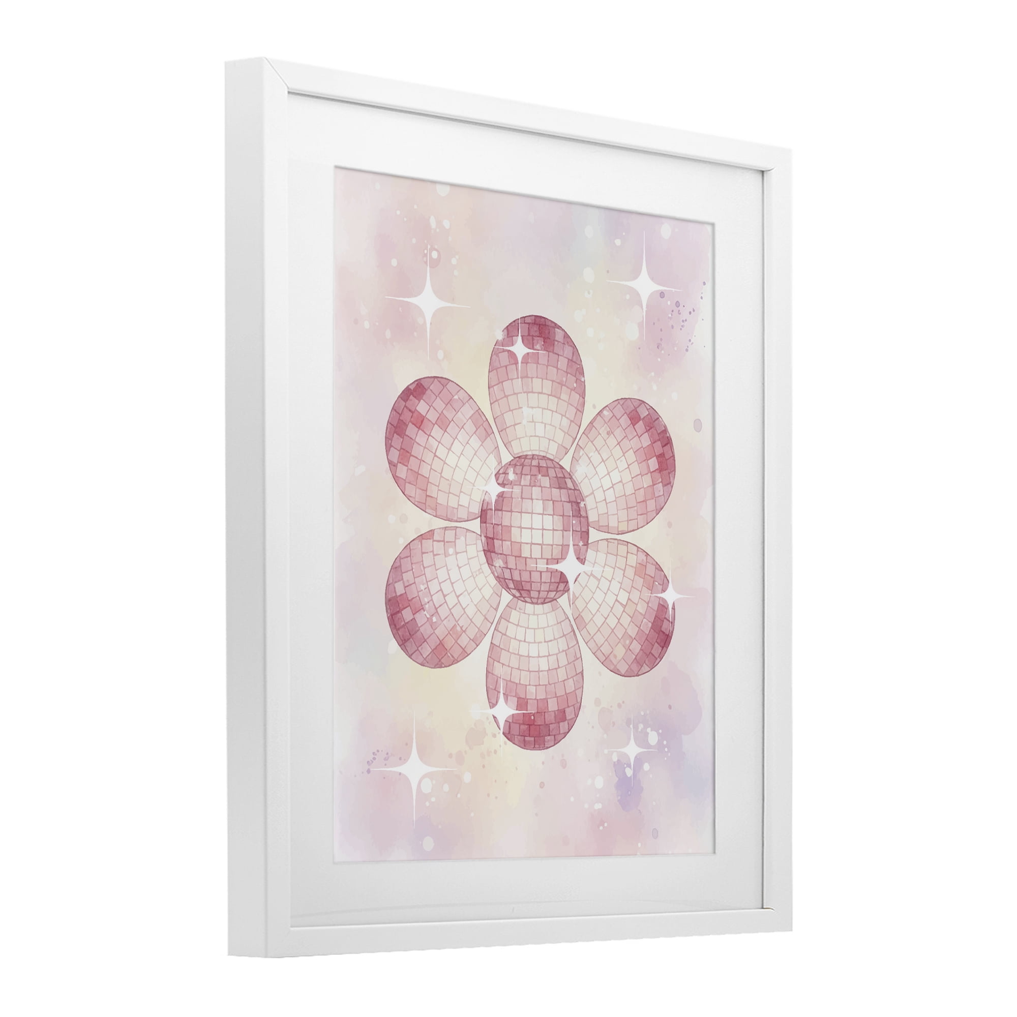 Stupell Industries Dreamy Pink Disco Ball Flower White Framed Print Under Glass, design by Lil' Rue