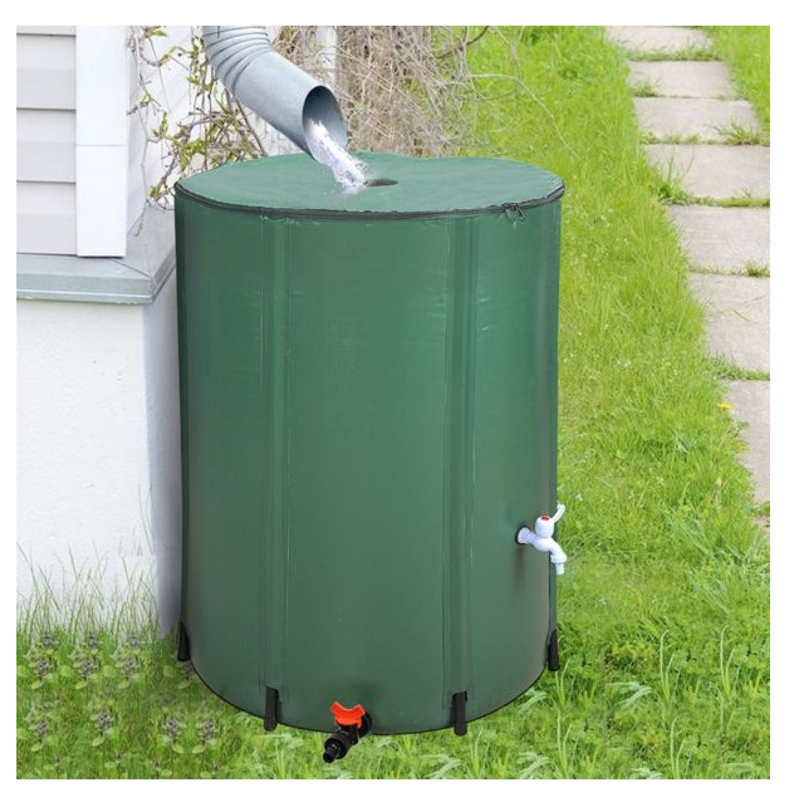 132 Gallon Rain Barrel Folding Water Collector - Green - Portable Rainwater Tank for Garden, Plants & Outdoor Use with Mesh Cover & Tap