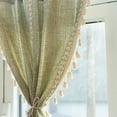 thumbnail image 3 of Nvzi Boho Embroidered Kitchen Tier Curtains with Tassels Rod Pocket Farmhouse Linen Textured Cafe Half Window Curtain, 1 Panel (Green,52"x63"), 3 of 5