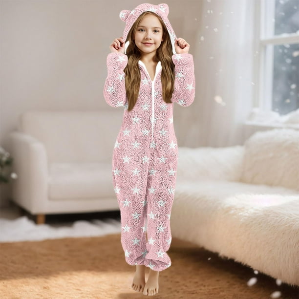 Pantalones largos para niña, mono de manga larga con capucha y manga larga, pijama informal de invierno cálido, ropa de dormir para niña, mono de poliéster