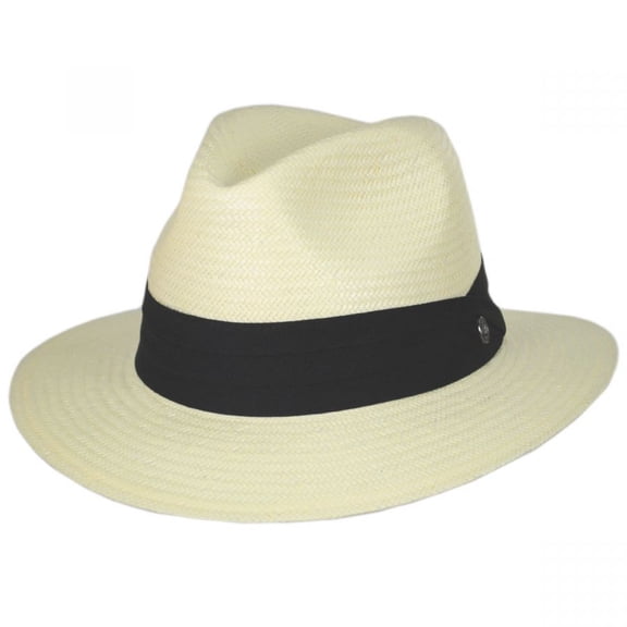 Toyo Straw Safari Fedora Hat - Black Band - XXL - Ivory/Black